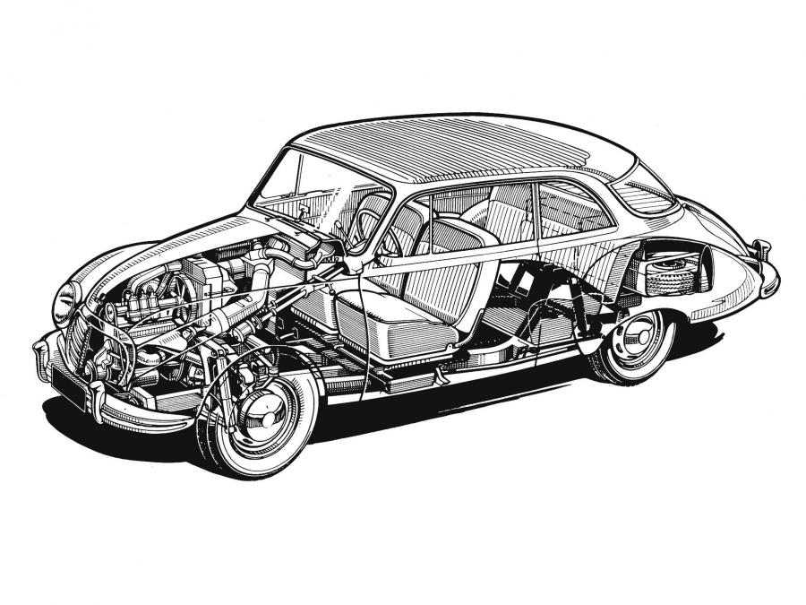 Схема DKW 3=6 Sonderklasse Coupe (F93) 1955 года  (фото 3 из 4)